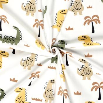 Preview: Baumwolljersey Dinosaurier auf Wollweiß